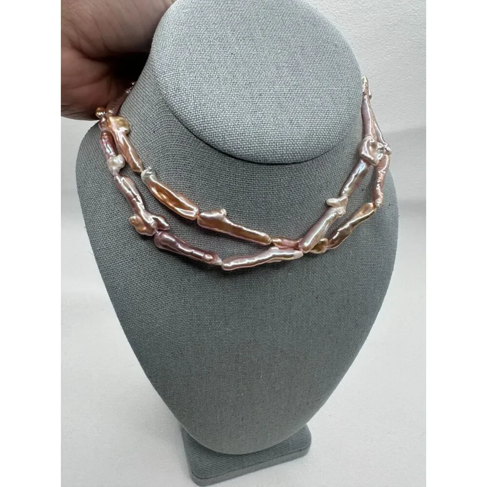 2 Strand Bundle Natural Pink Purple Biwa Stick Freshwater Pearls DIY Jewelry